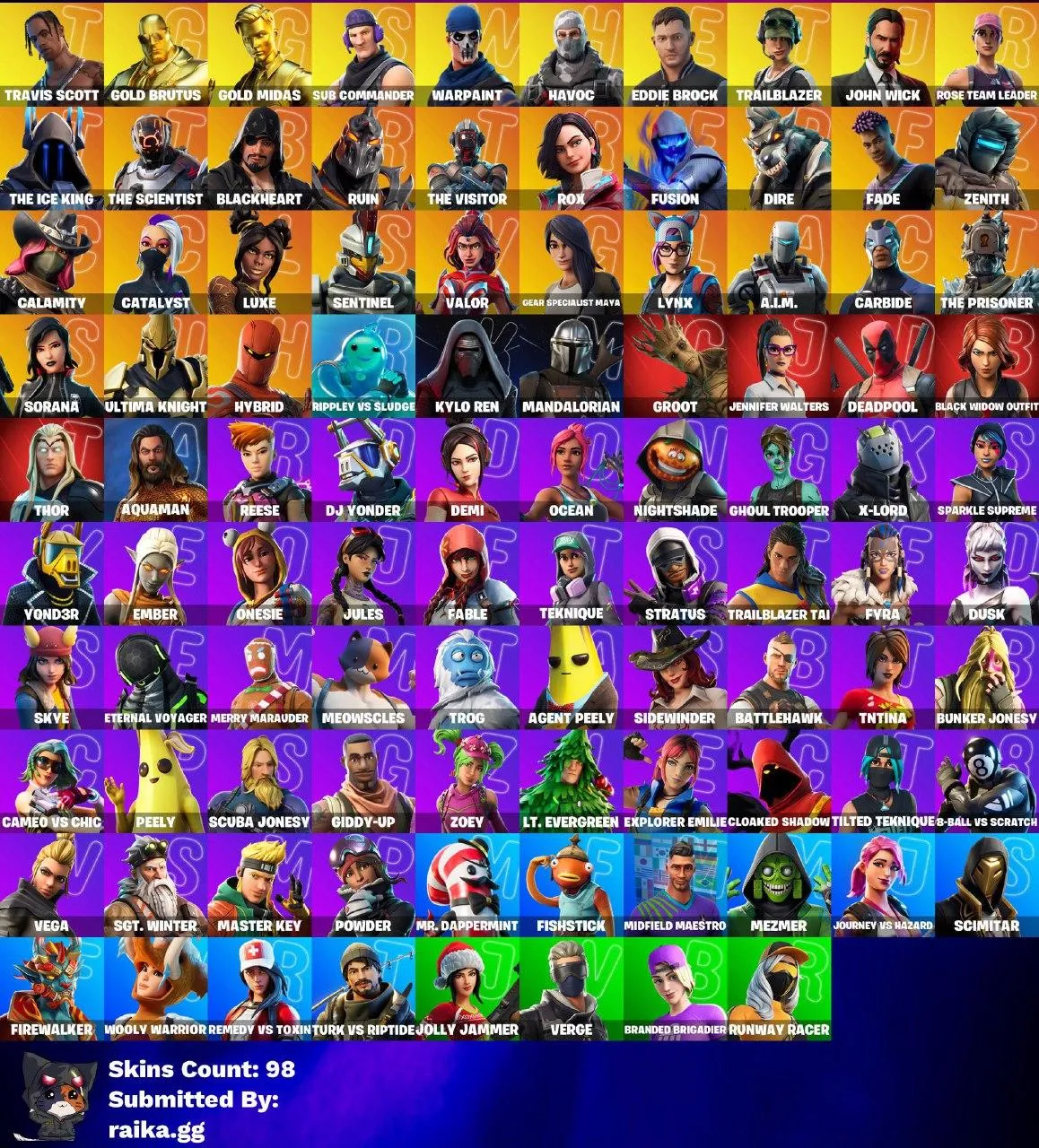 🟢[PC/XBOX] 98 skins  🟢Travis Scott  🟢 Gold Brutus  🟢 Gold Midas  🟢 Sub Commander  🟢 OG STW